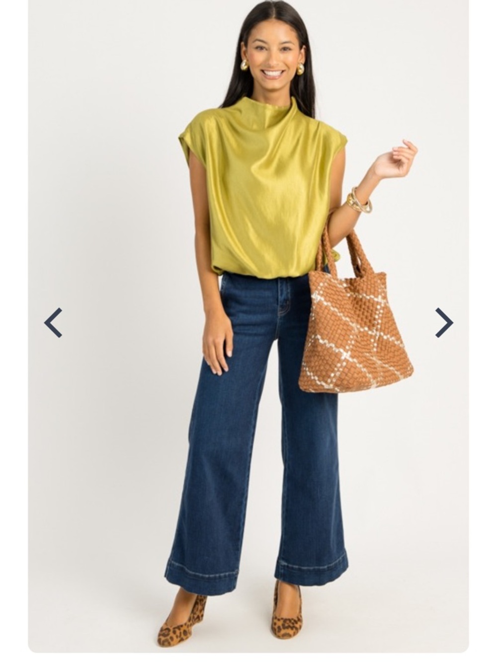 Satin Mock-Neck Sleeveless Blouse in Chartreuse